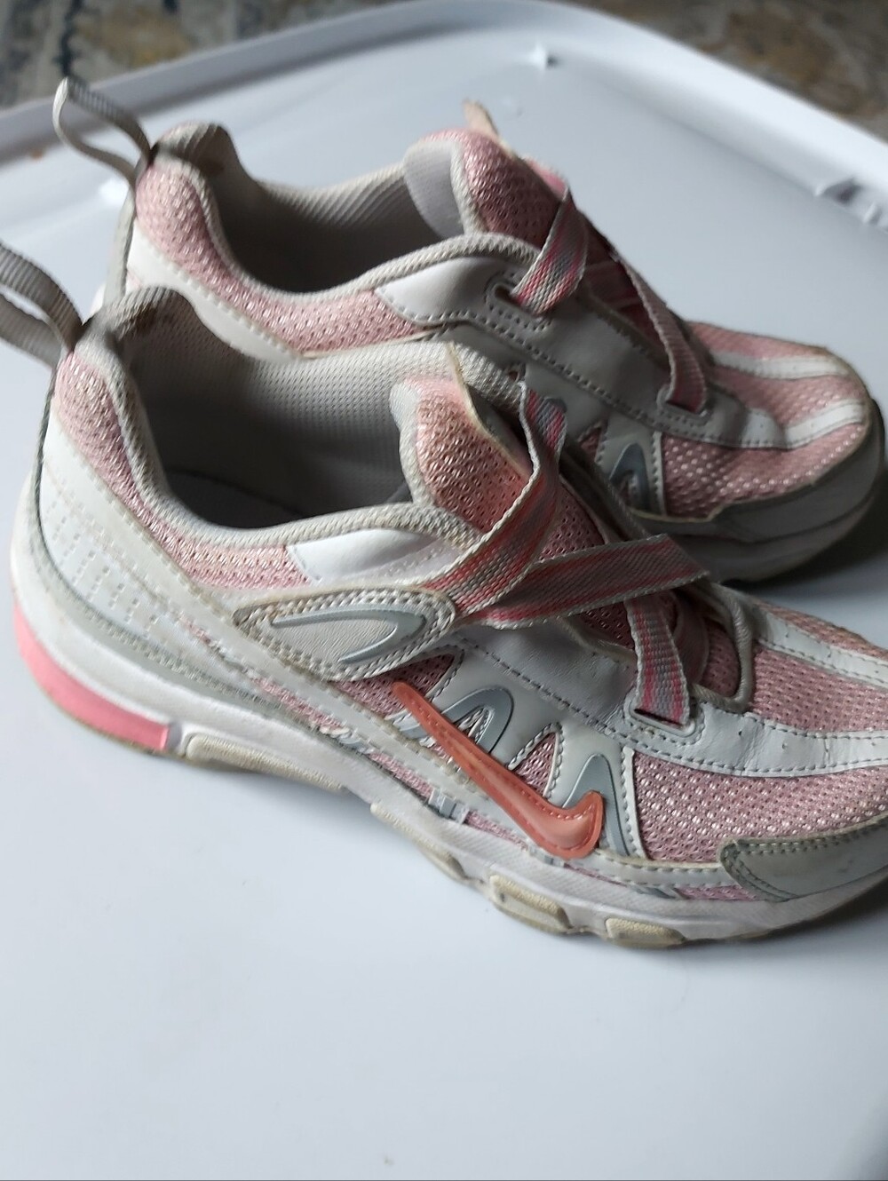 Nike Kid's Pink and Cream Athletic Sneakers with Swoosh